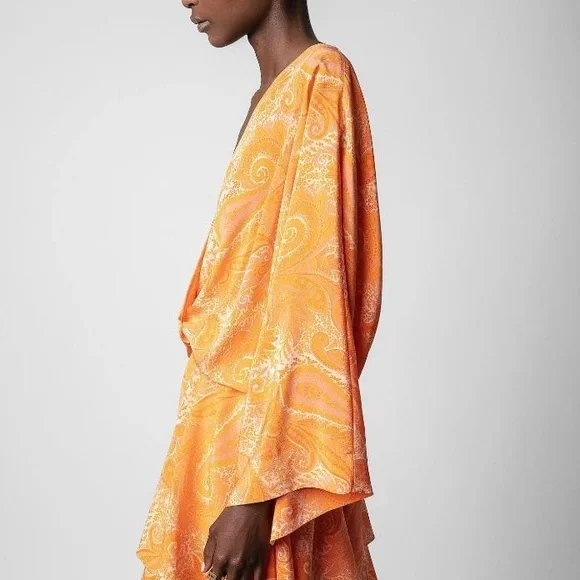 Zadig & Voltaire Hailey Paisley Silk Dress Orange – Size Small – Worn Once